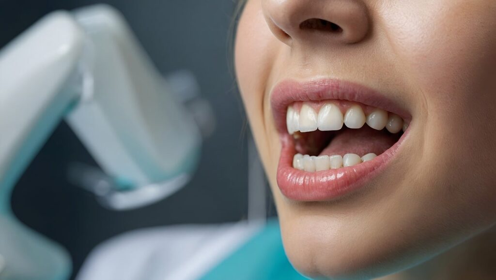 cheerful woman with a toothbrush, highlighting the importance of dental care and endodontic retreatment.